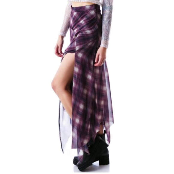 UNIF Riff grunge plaid distressed maxi skirt